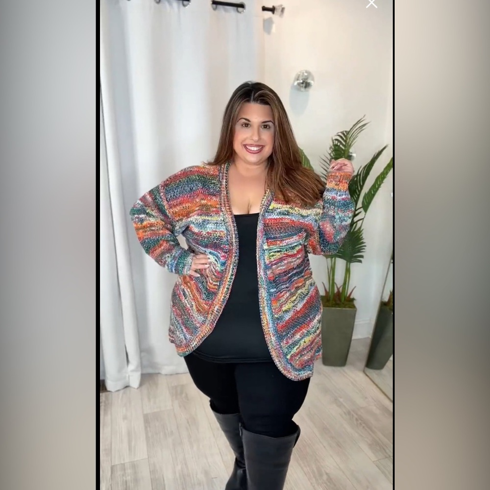 Plus Multi Color Open Cardigan